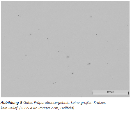 Abbildung 3 Gutes Präparationsergebnis, keine großen Kratzer, kein Relief. (ZEISS Axio Imager.Z2m, Hellfeld)