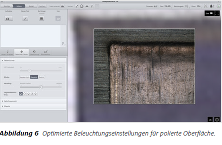 Abbildung 6 Optimierte Beleuchtungseinstellungen für polierte Oberfläche