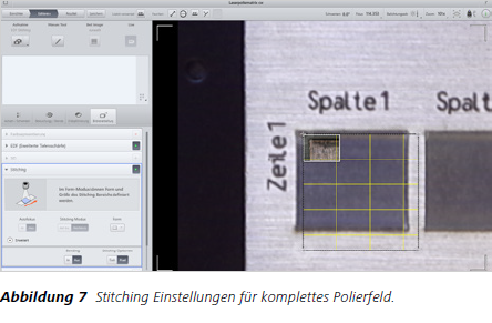 Abbildung 7 Stitching Einstellungen für komplettes Polierfeld