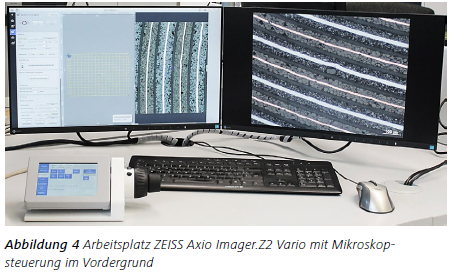 Abbildung 4 Arbeitsplatz ZEISS Axio Imager.Z2 Vario mit Mikroskopsteuerung im Vordergrund