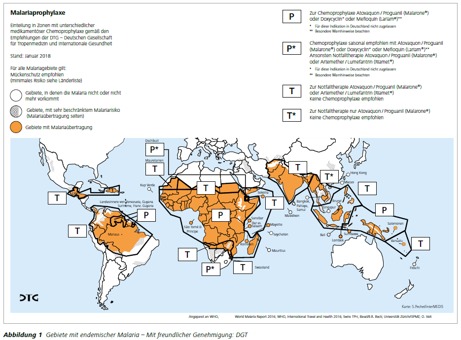 Abbildung1 Gebiete mit endemischer Malaria – Mit freundlicher Genehmigung: DGT